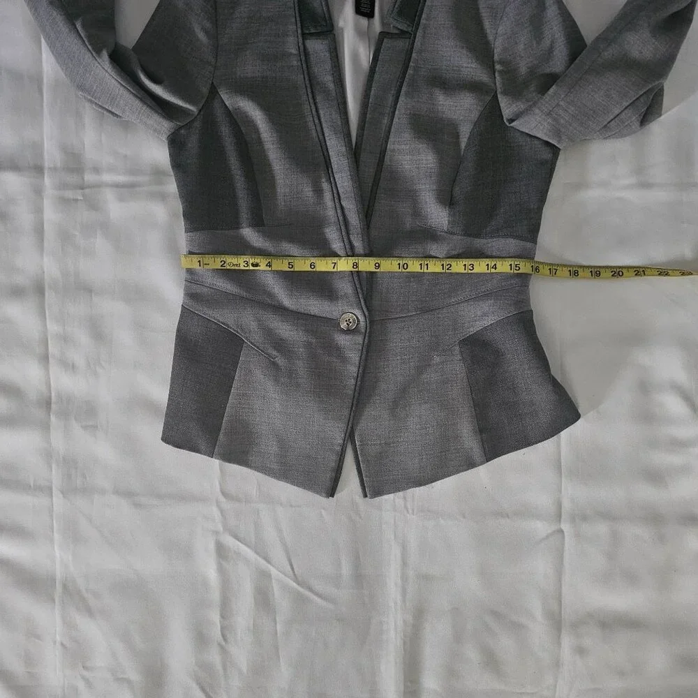 White House Black Market Women's Gray Wool Blend Contrast Panel Suit Jacket Sz 8 - Picture 7 of 14